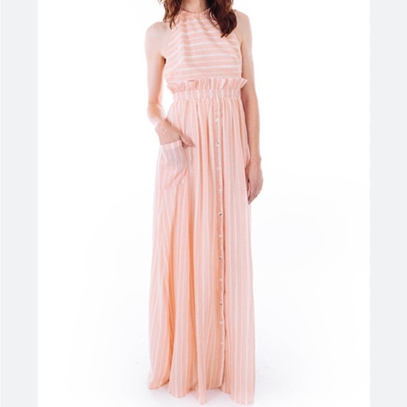 Mara Hoffman Linen Halter Pink Stripe Maxi Dress - Picture 2 of 13